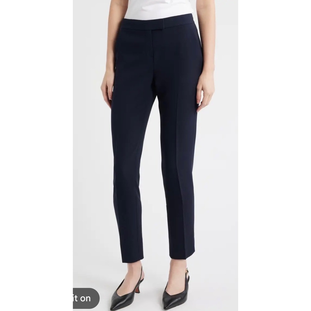 Theory Womens Navy Blue Slim Fit Ankle Trousers Back Zip Skinny Dress Pants 2